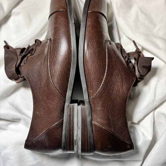 New Nine West Hwthalya Brown Leather Oxford Flats w/ Ribbon Laces – Size 6.5 - Picture 5 of 6